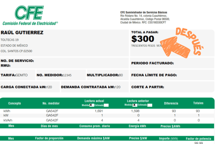 Recibo de CFE despues de instalar paneles solares